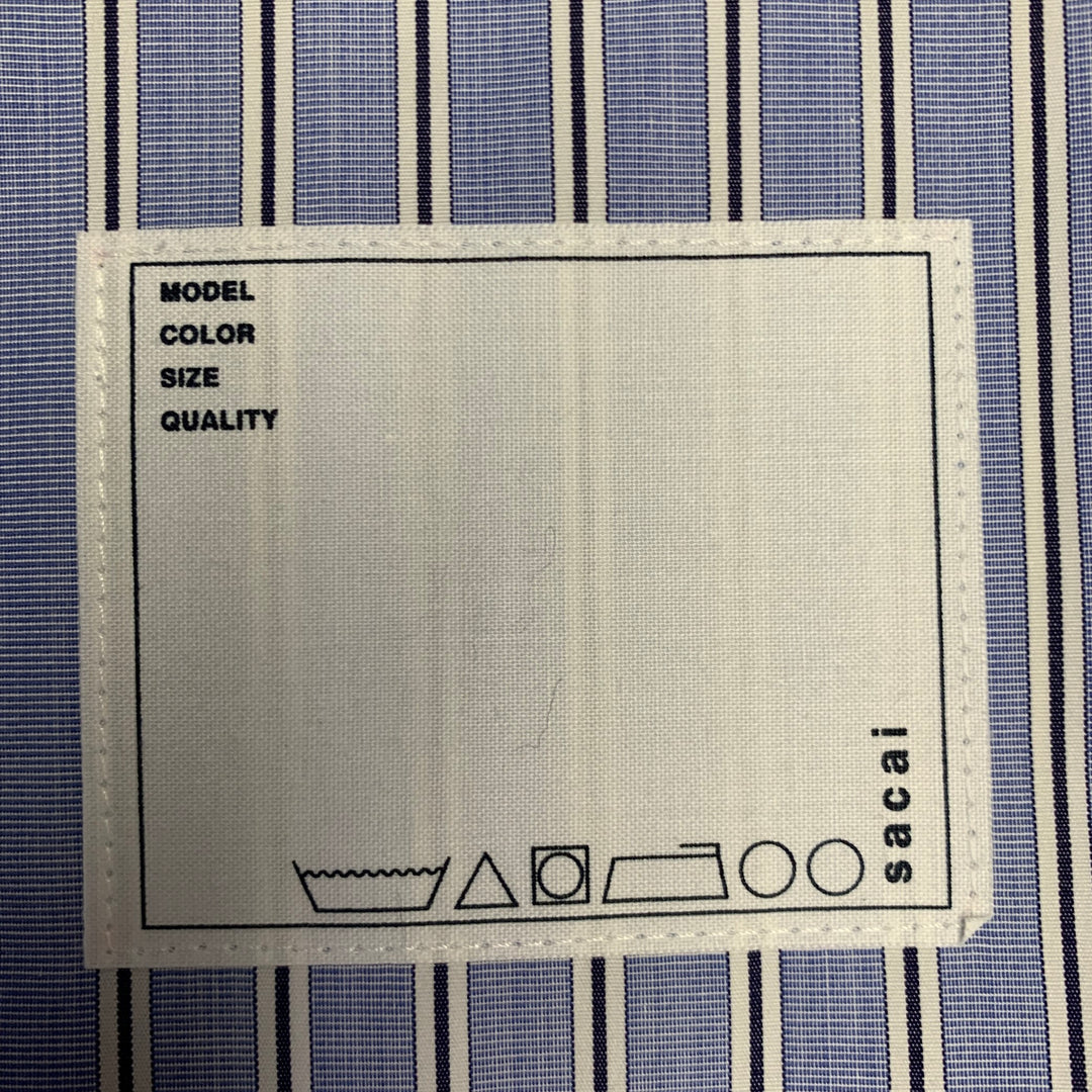 SACAI Size 44 Regular Light Blue White Stripe Cotton Sport Coat