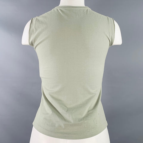 VINTAGE Size S Green Gold Cotton Blend Sequined Sleeveless Casual Top