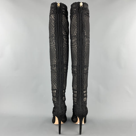 GIAMBATTISTA VALLI Size 7 Black Knitted Suede Knee High Boots