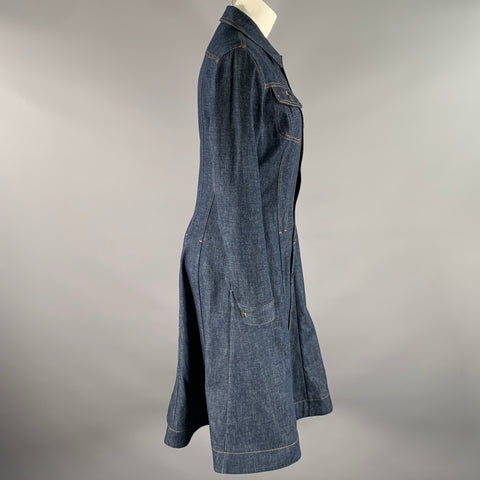 RALPH LAUREN Size 8 Blue Indigo Cotton Trucker Mid-Calf Dress