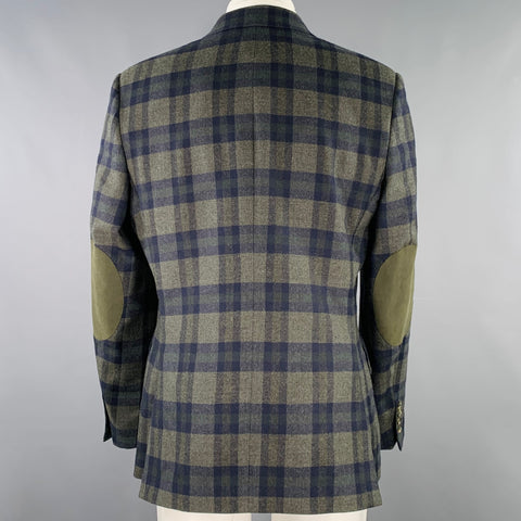NIGEL HALL Size 40 Green Navy Checkered Wool Notch Lapel Sport Coat