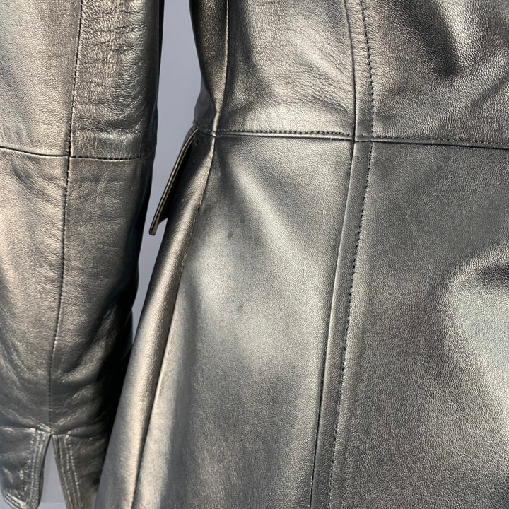 ELLEN TRACY Size 4 Metallic Silvre Leather Notch Lapel Jacket Blazer
