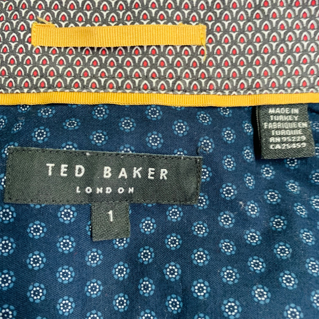 TED BAKER Size XS Bwenno Navy White Dots Cotton Blend One Pocket Short Sleeve Shirt