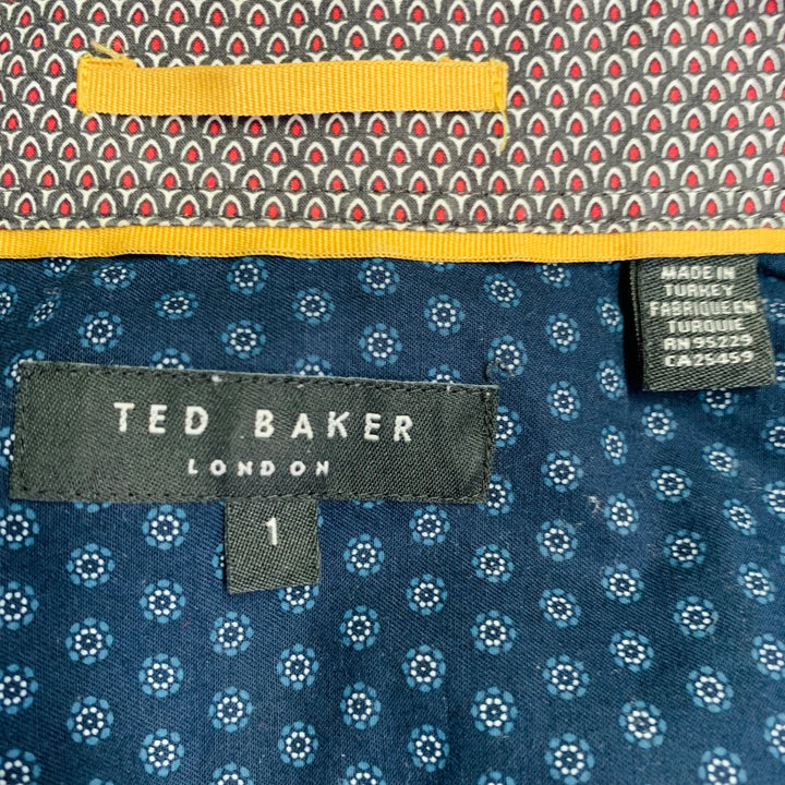 TED BAKER Size XS Bwenno Navy White Dots Cotton Blend One Pocket Short Sleeve Shirt