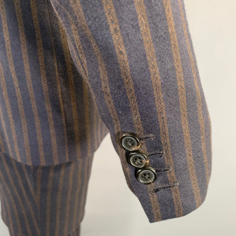 DRIES VAN NOTEN Chest Size 38 Navy Brown Stripe Wool Blend 31 30 Suit