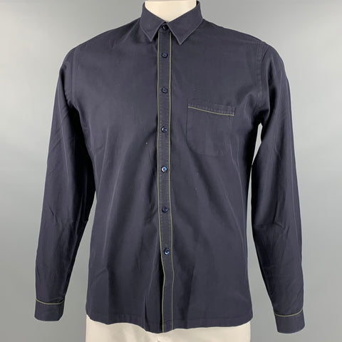 LY ADAMS Taille L Chemise à manches longues en coton à bordure contrastée vert marine