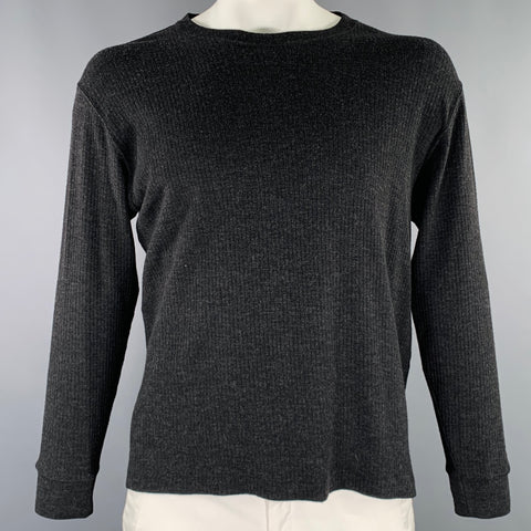 RALPH LAUREN Pull Col Rond en Laine Côtelée Gris Taille L