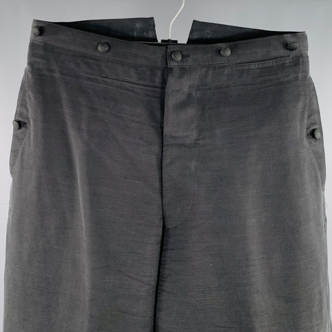 YOHJI YAMAMOTO Size M Black Textured Silk Wide Leg Dress Pants