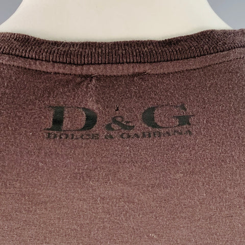 D&G by DOLCE & GABBANA Size XL Brown Black Metallic Gold Print Cotton Henley Pullover