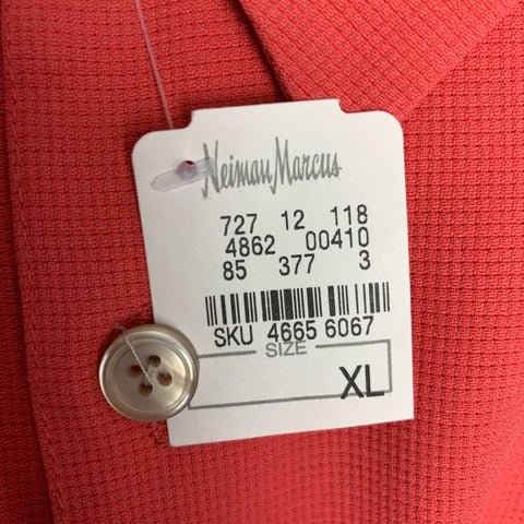 NEIMAN MARCUS Taille XL Chemise à manches courtes boutonnée en soie unie saumon
