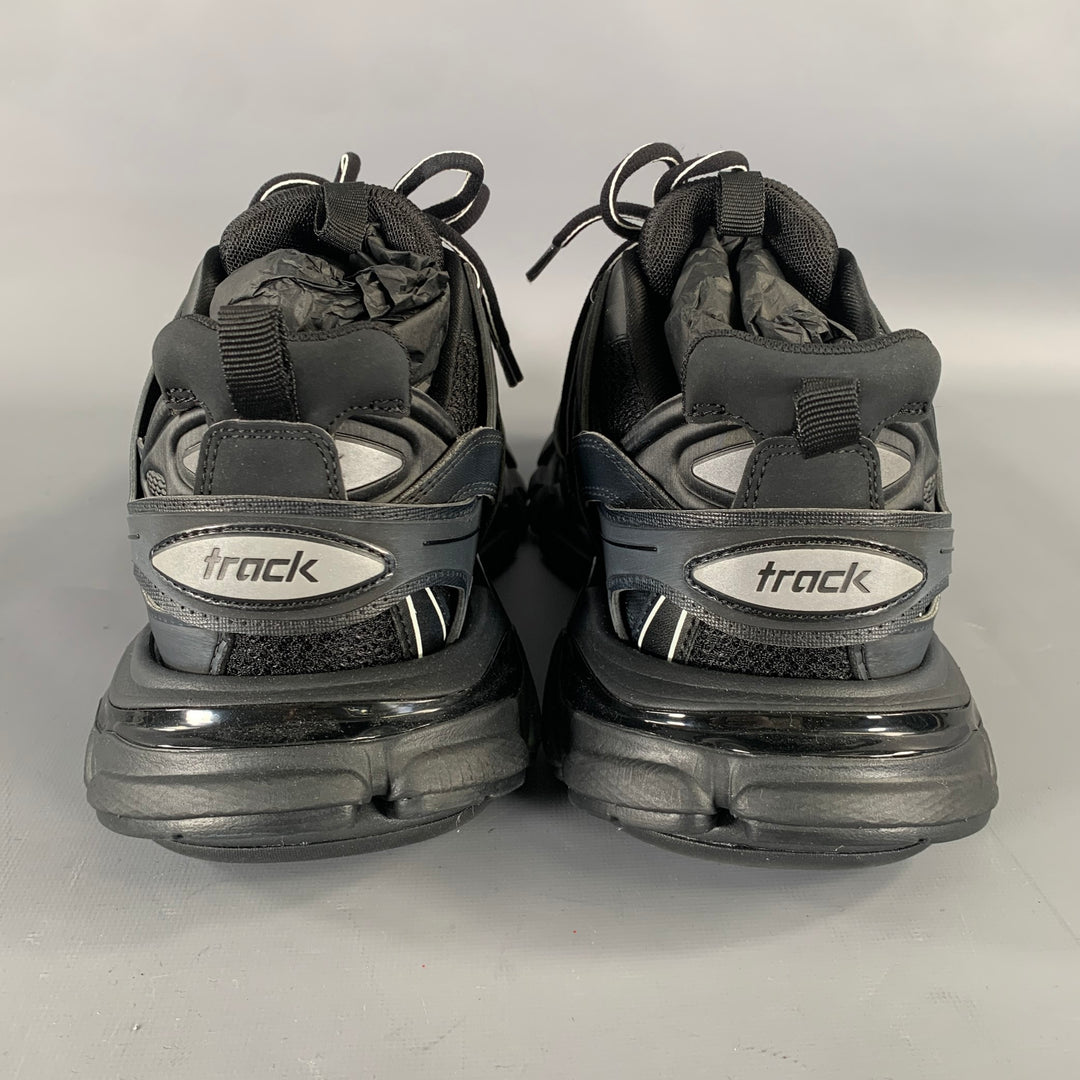 BALENCIAGA Size 9 Black Navy Mixed Patterns Mixed Fabrics Runner Sneakers