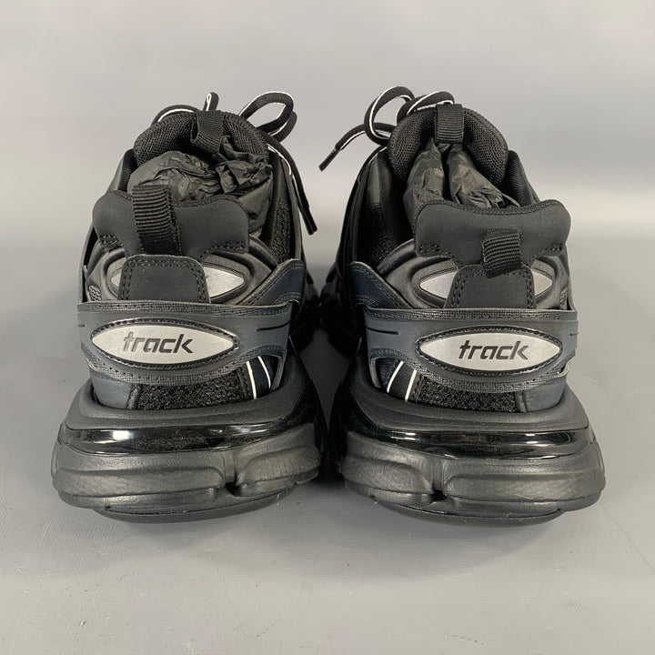 BALENCIAGA Size 9 Black Navy Mixed Patterns Mixed Fabrics Runner Sneakers