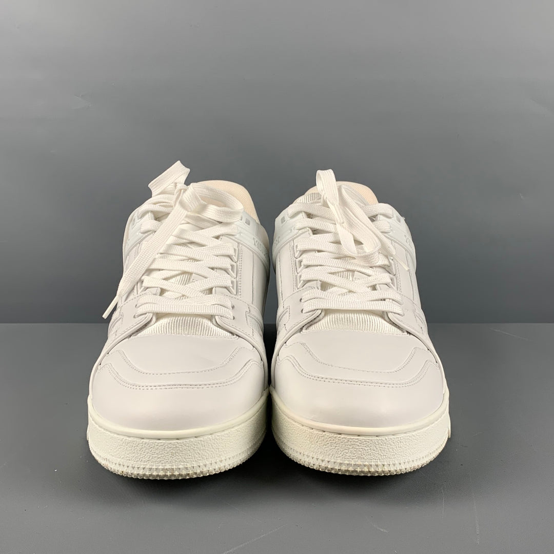 LOUIS VUITTON Size 11.5 White Mixed Materials Leather Lace Up Sneakers