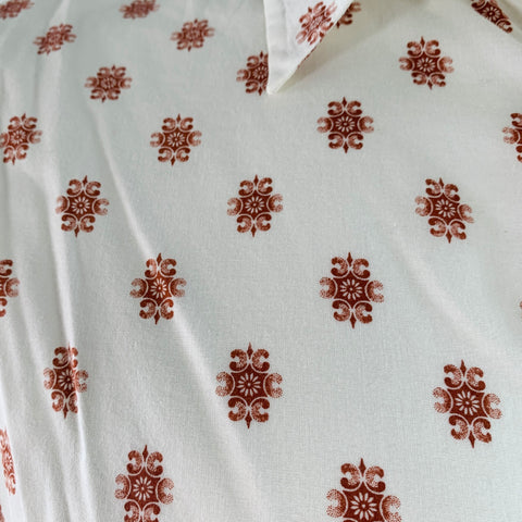 JOHN VARVATOS Size L White Rust Abstract Floral Cotton Long Sleeve Shirt