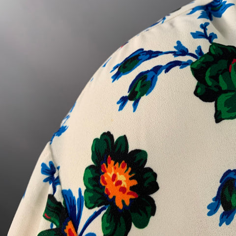 MSGM Size XL White Multi Color Polyester Viscose Floral Nautical Stripe Button Up Shirt