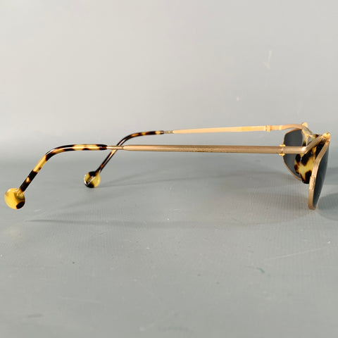 L.A.EYEWORKS Taz Gold Tortoiseshell Metal Flip Up Sunglasses