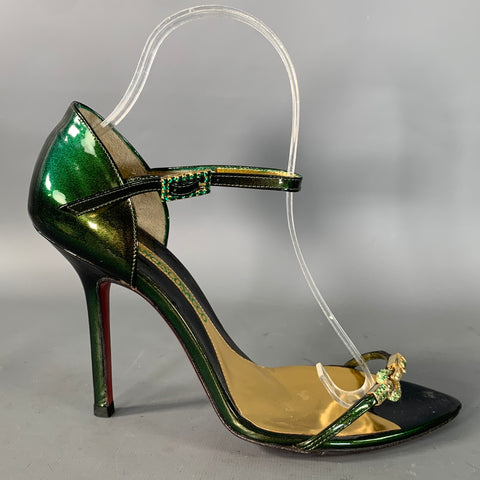 FRANCESCO SACCO Size 8 Green Gold Leather Iridescent Strappy Sandals