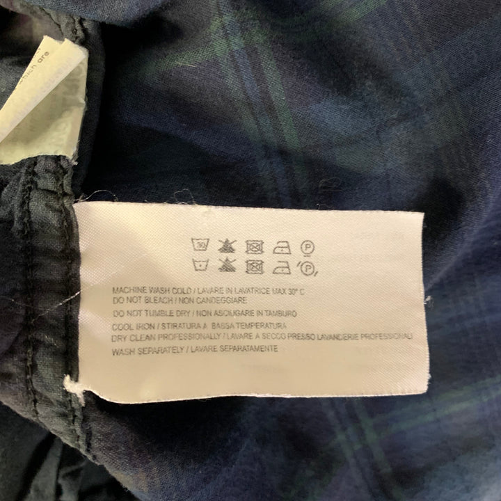 WOOLRICH Size L Navy Green Plaid Cotton Band Collar Long Sleeve Shirt