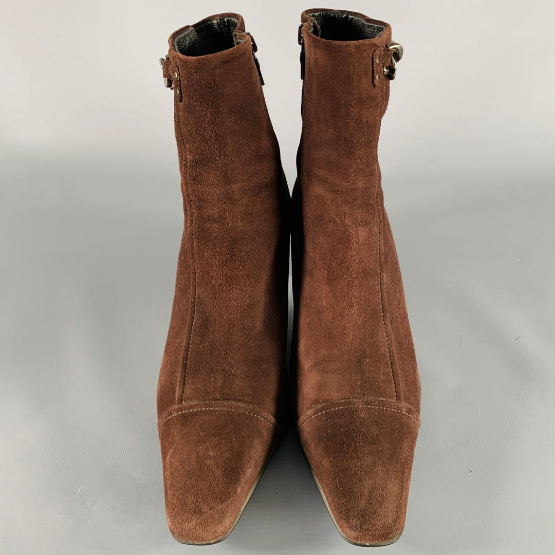 PRADA Size 7.5 Brown Suede Kitten Heel Boots