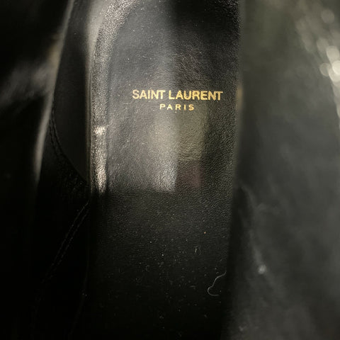SAINT LAURENT Size 7.5 Black Silver Stars Leather Lace Up Boots