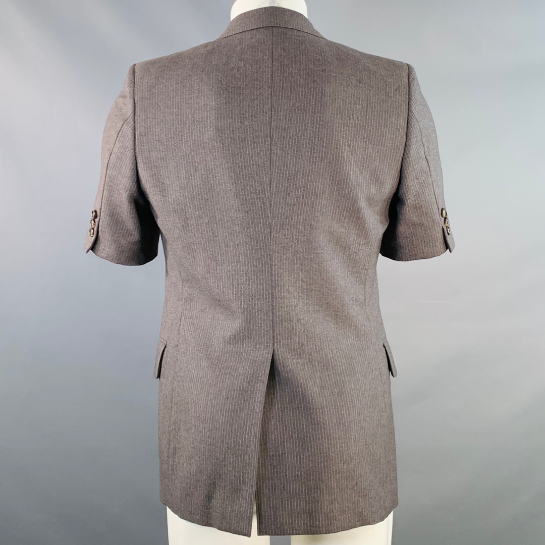 NO BRAND Size 38 Grey White Pinstripe Wool Notch Lapel Blazer Short Sleeve Shirt