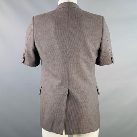NO BRAND Taille 38 Blazer en laine gris et blanc à rayures avec revers cranté Chemise à manches courtes
