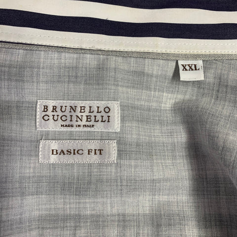BRUNELLO CUCINELLI Size XXL Navy White Stripe Cotton Button Up Long Sleeve Shirt