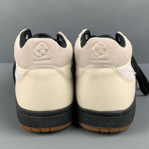 CONVERSE Size 10 Cream Black Mixed Materials Leather Sneakers
