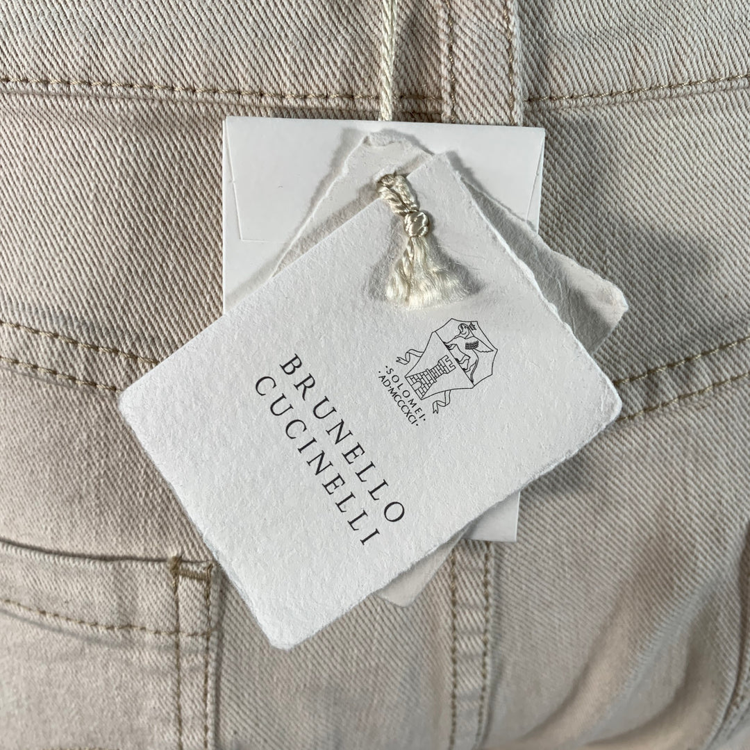 BRUNELLO CUCINELLI Size 10 Beige Cotton Blend Twill Monili Tapered Cuffed Casual Pants