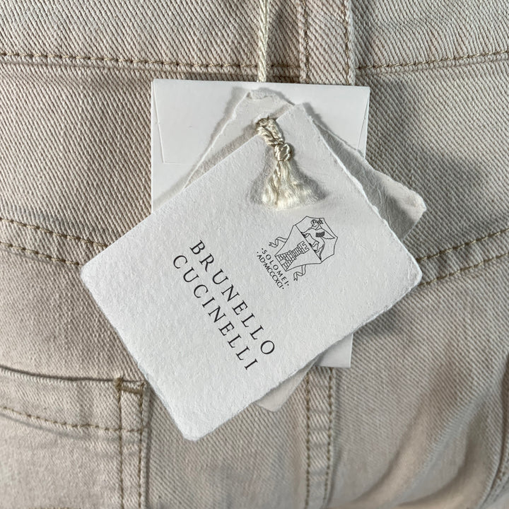 BRUNELLO CUCINELLI Size 10 Beige Cotton Blend Twill Monili Tapered Cuffed Casual Pants