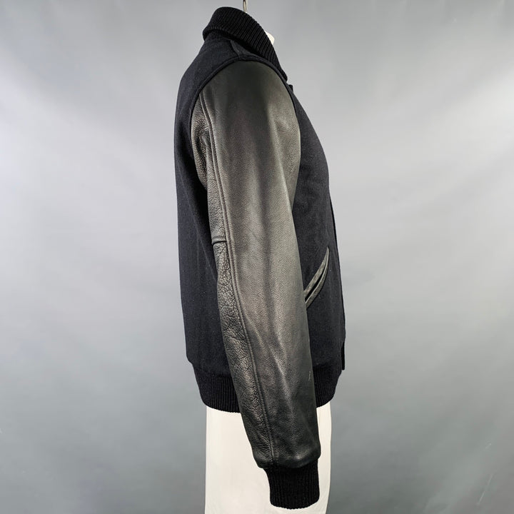 DEHEN 1920 Size L Black Wool Shawl Collar Varsity Jacket