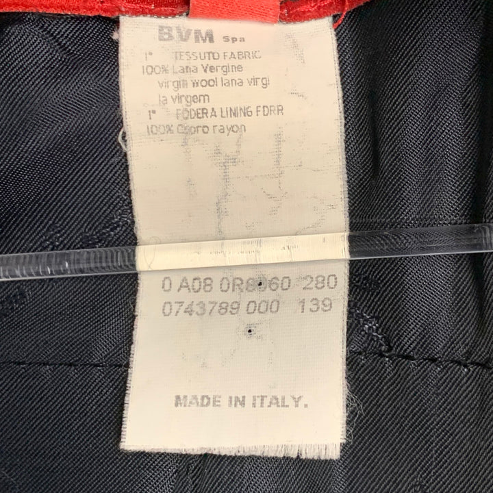 LES COPAINS Size S Black Red White Wool Plaid Collarless Belted Coat