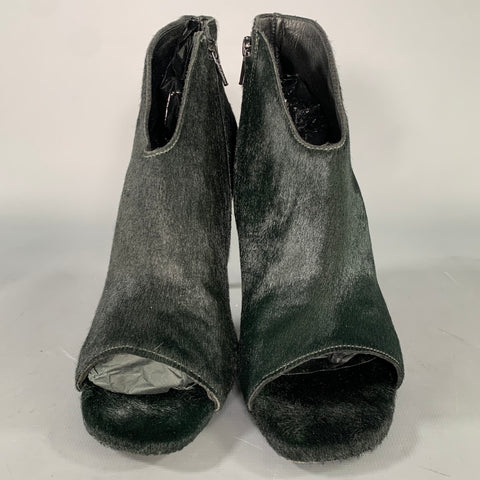 VIC MATIE Size 6.5 Black Green Leather 1J5330D Horsehide Peep Toe Pumps