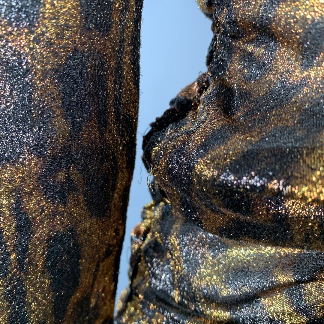 ISABEL MARANT Size S Brown Black Metallic Silk Blend Animal Print Dress Top