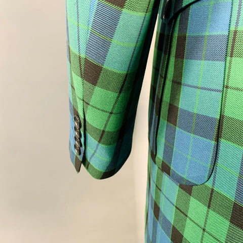 KIDILL AW22 Size 36 Green Blue Black Plaid Oversized Polyester Blend Shorts Suit