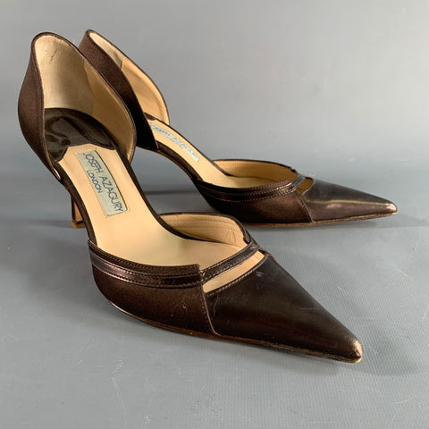 JOSEPH AZAGURY Size 7 Brown Silk Pointed Toe Pumps