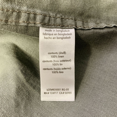 Chemise à manches longues en lin vert olive, une poche, taille XL, ONIA