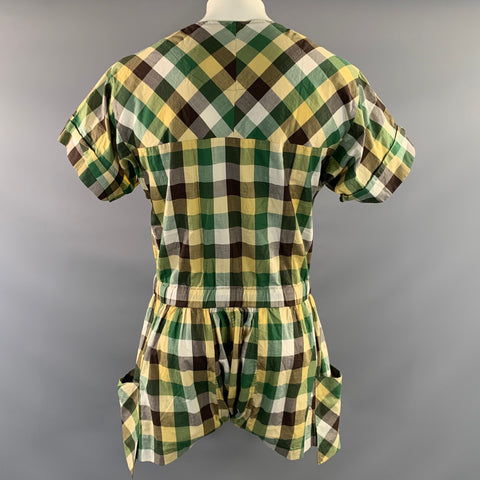 BERNHARD WILLHELM Size M Green Yellow Checkered Romper Jumpsuit