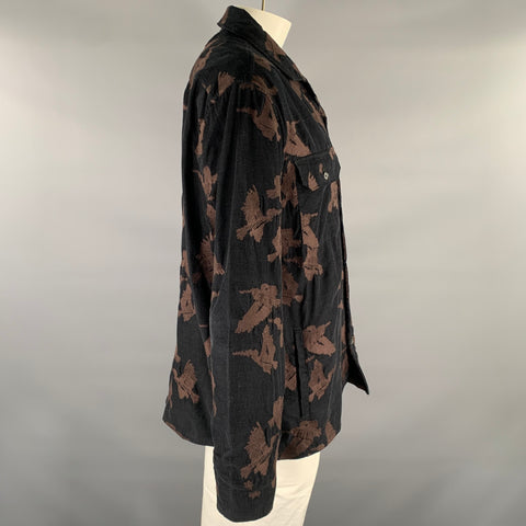 BILLY REID Size XXL Black Brown Floral Cotton Chore Long Sleeve Shirt