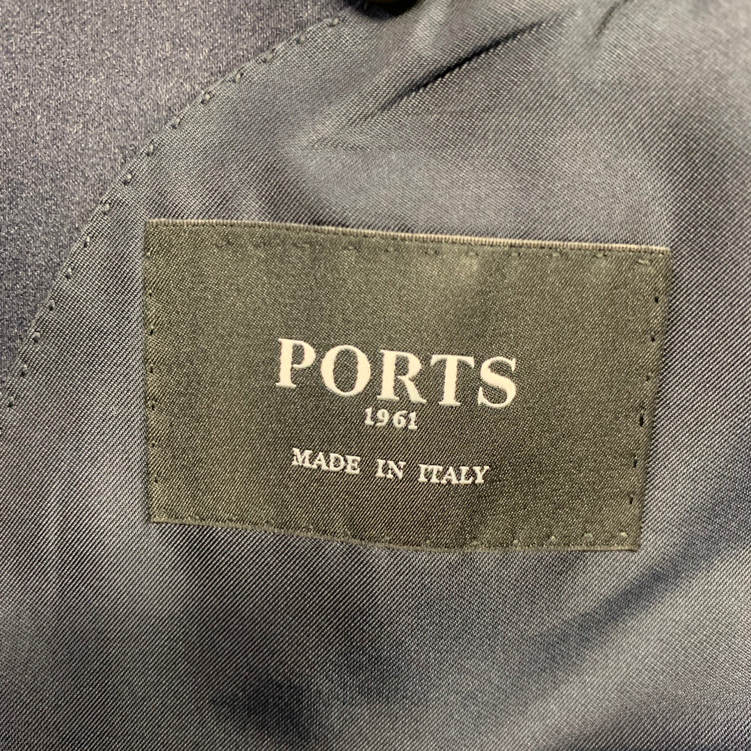 PORTS 1961Size 40 Grey Navy Plaid Wool Peak Lapel Sport Coat