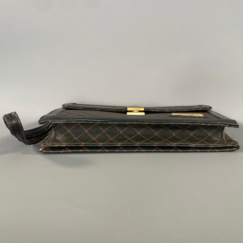 BALLY Brown Black Monogram Leather Wristlet Bag