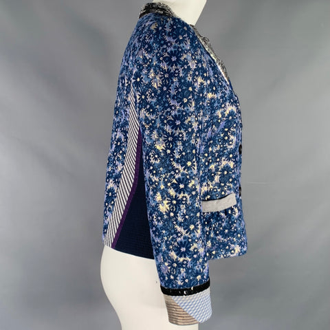 MARC JACOBS Size 6 Blue Silver Acetate Blend Floral Jacket