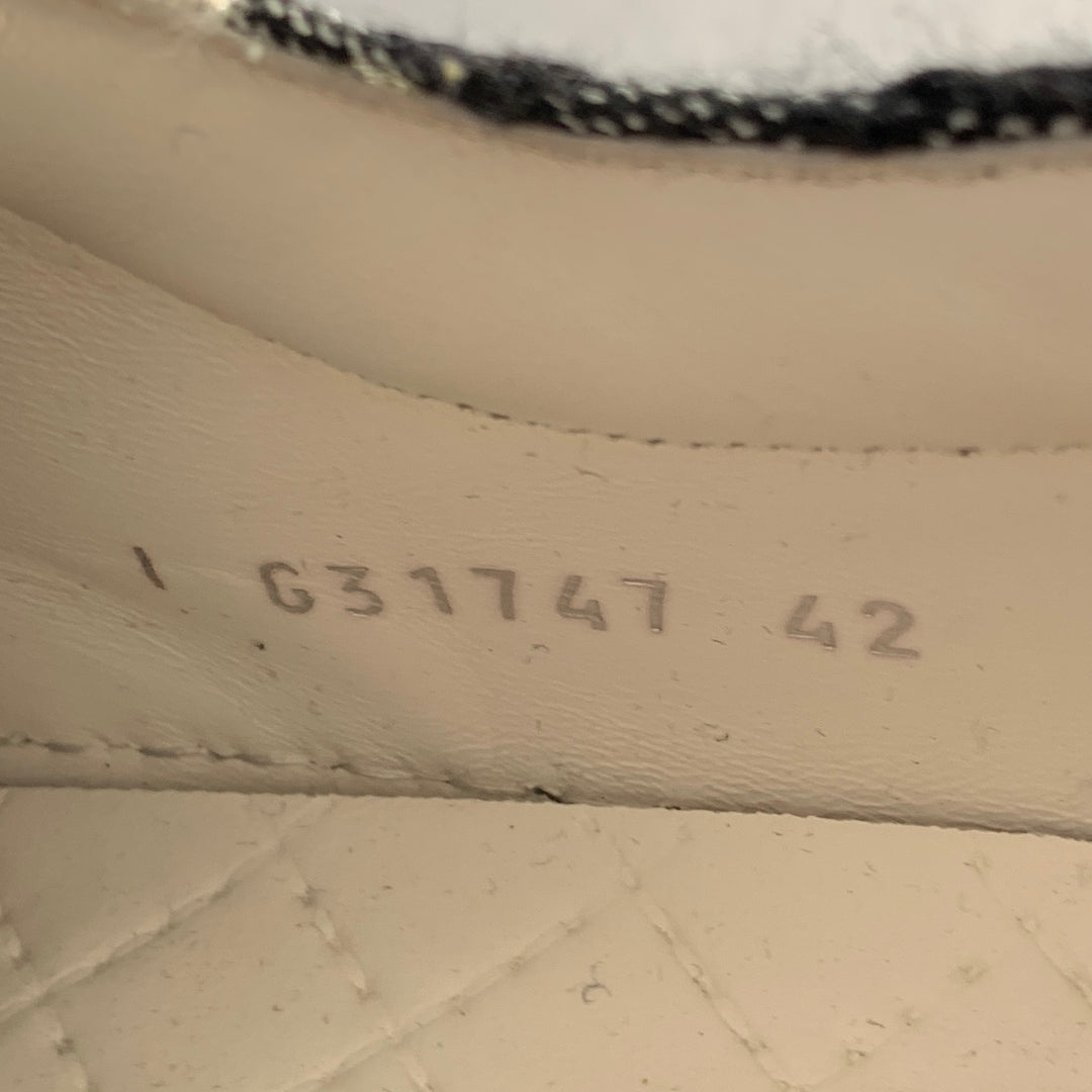 CHANEL Size 9 Black White Woven Canvas Slip On Lace-Up Sneakers