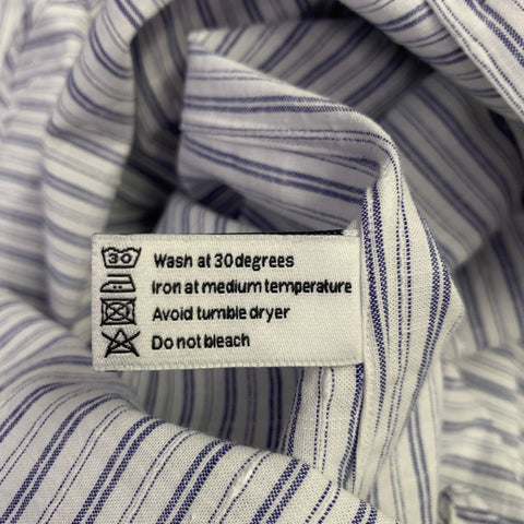 100 HANDS Size M White Blue Stripe Cotton Spread Collar Long Sleeve Shirt