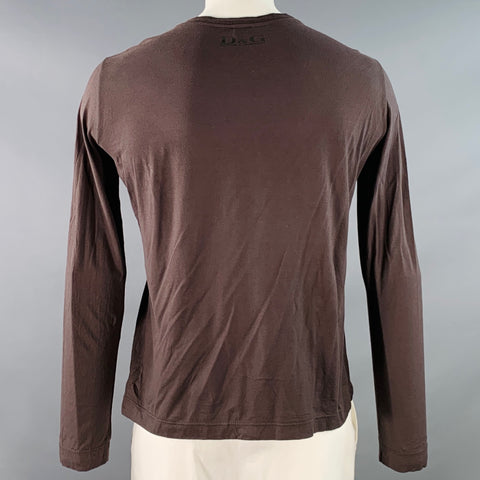 D&G by DOLCE & GABBANA Size XL Brown Black Metallic Gold Print Cotton Henley Pullover