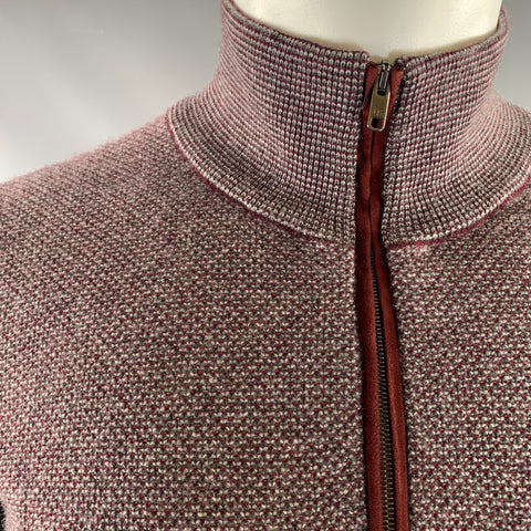 LUCIANO BARBERA Size S Burgundy Grey Heather Cashmere 1/4 Zip Pullover