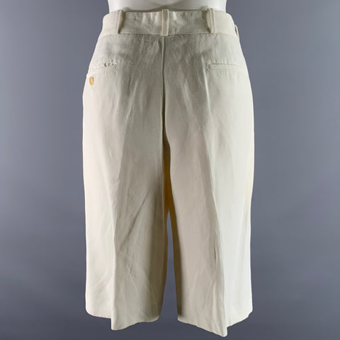 CALVIN KLEIN Size 8 White Linen Viscose Bermuda Shorts
