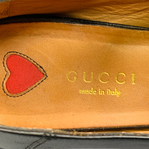 GUCCI Size 7.5 Marmont Black Leather Pearls Chunky Heel Pumps