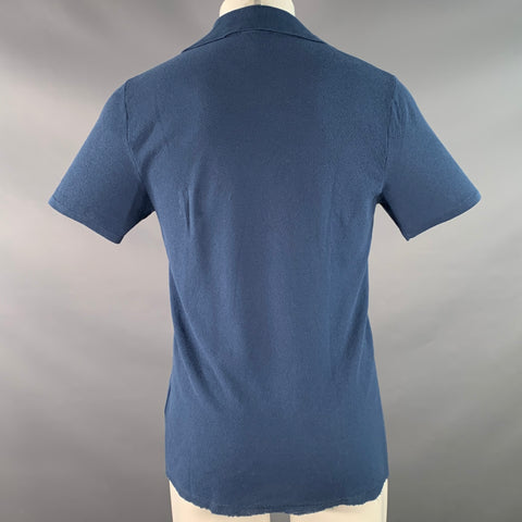 RAF SIMONS Size M Blue Cotton Raw Edge Half Placket Polo