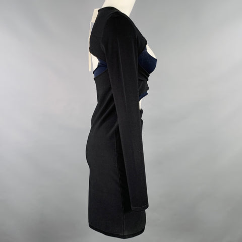 DION LEE Size 6 Black Navy Viscose Blend Cut Out Long Sleeve Mini Dress